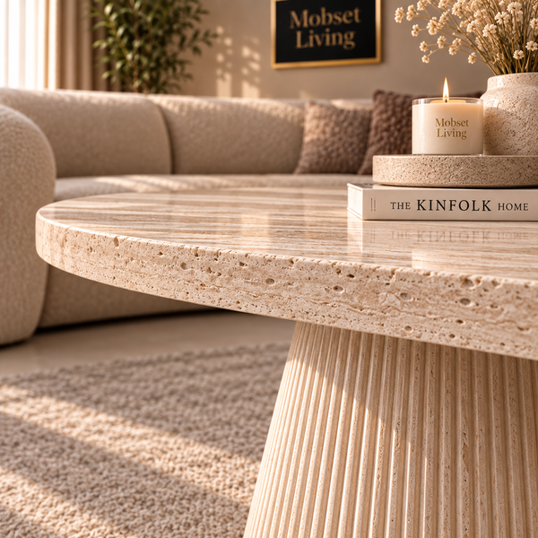 Salontafel Japandi travertin Ovaal 130 cm - Kimberly