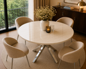 Eettafel Rond Travertin – Crème Blad met Zilveren Poot -130cm