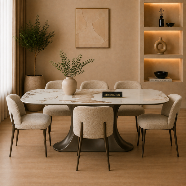 Eettafel Ovaal Keramiek Witte Blad - 180cm