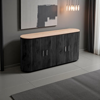 Japandi dressoir – Travertin blad met 4 deuren - Zwart