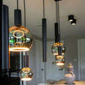 Amber Hanglamp Eettafel – Langwerpig Model – 4 Bollen + 3 Buisspots– 7 Lichtpunten