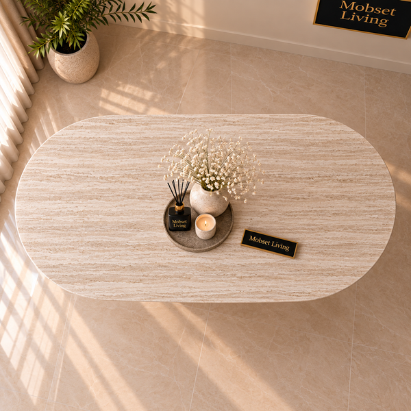 Eettafel Japandi travertin Ovaal 180 cm - Kimberly