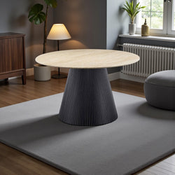 Eettafel Rond Zwart Travertin Japandi - 130cm