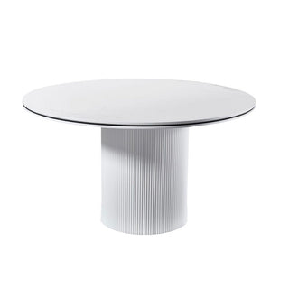 Ronde Eettafel Keramiek – Volledig wit met zwarte randafwerking