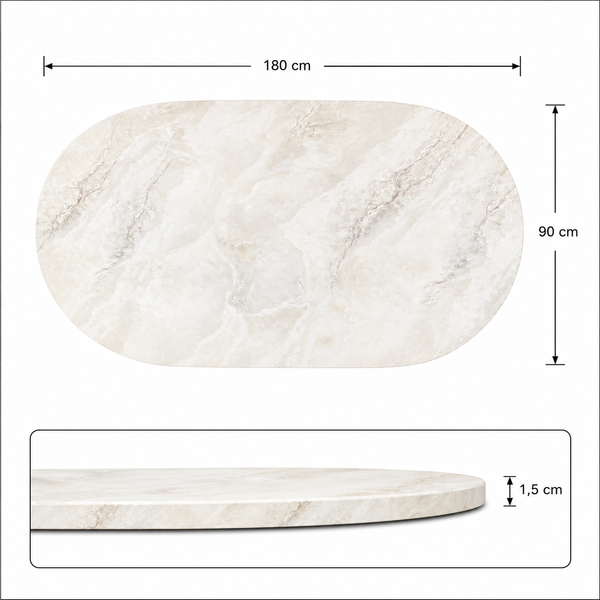 Eettafel Ovaal Crème Blad– Goud poten 180cm