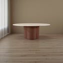 Japandi Eettafel – Ronde Travertijn Tafel met Beige Blad