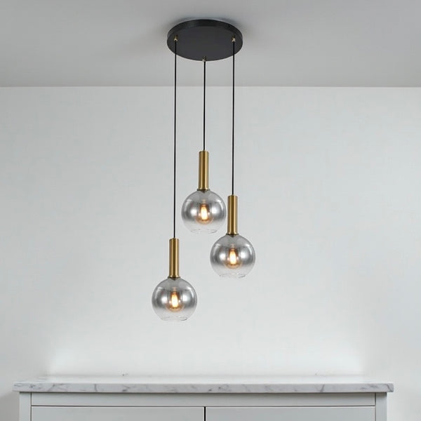 Hanglamp Smoke Glas– Verstelbaar – 3 Lichtpunten- Staven Goud