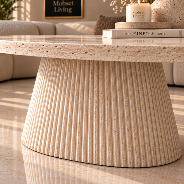 Salontafel Japandi travertin Ovaal 130 cm - Kimberly