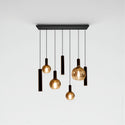 Industriële Hanglamp voor Eettafel – Zwart/Amber Glas – 7-Lichts – Dimbaar