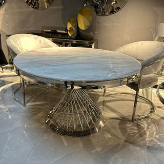 Marmerenlook eettafel zilver kleurig