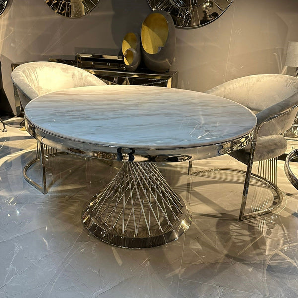 Marmerenlook eettafel zilver kleurig