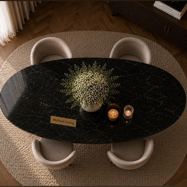 Eettafel Ovaal Zwart – Luxe Tafel met Moderne Uitstraling - 160cm