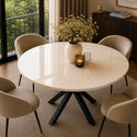 Eettafel Travertin Rond Crème – Luxe Tafel met Zwarte Poten -130cm
