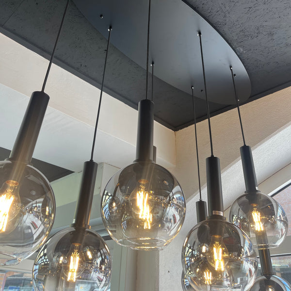 Ovalen plaat eettafel hanglamp 8 smoke bollen