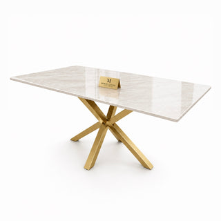 Eettafel Langwerpig – Crème Blad met Gouden Poot 180cm