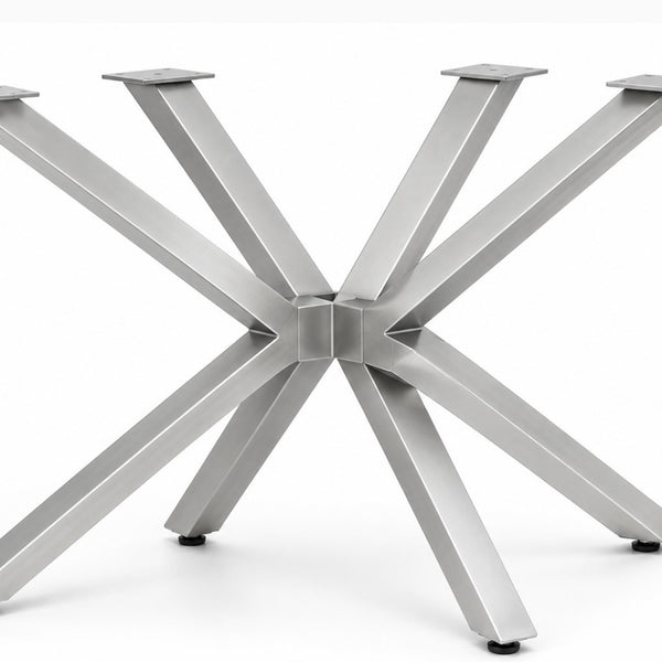 Eettafel Rond Travertin – Crème Blad met Zilveren Poot -130cm