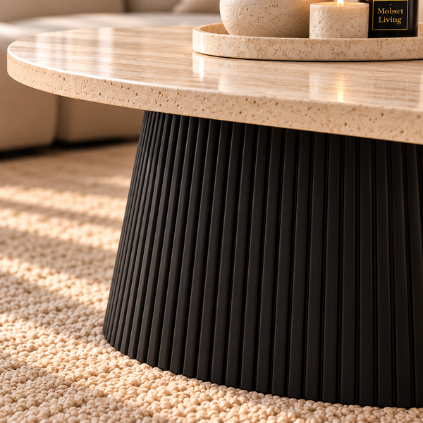 Ovale Japandi salontafel – Travertin zwarte - Mella