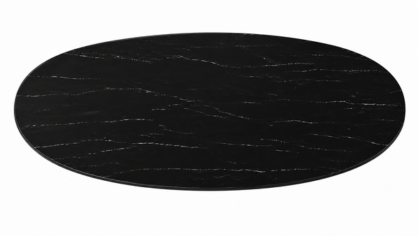 Eettafel ovaal Travertin zwart x poten zilver 160cm