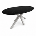 Eettafel ovaal Travertin zwart x poten zilver 160cm