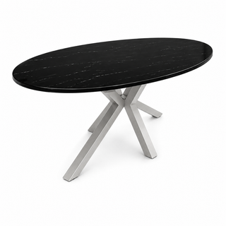 Eettafel ovaal Travertin zwart x poten zilver 160cm