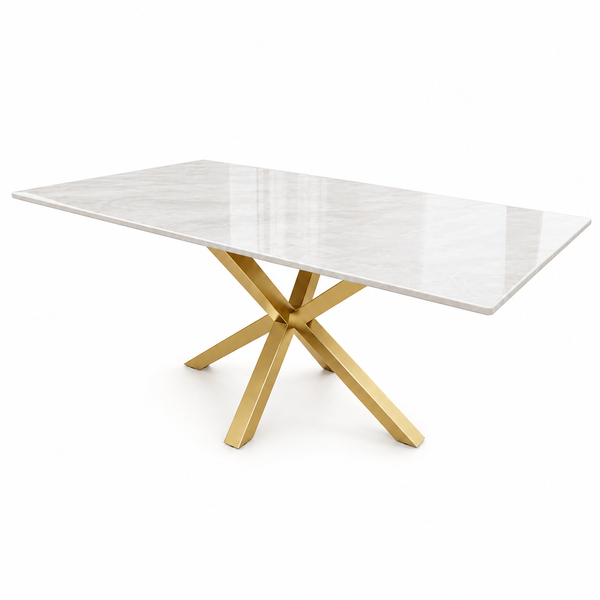 Eettafel Langwerpig – Crème Blad met Gouden Poot 180cm