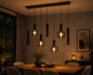 Industriële Hanglamp voor Eettafel – Smoke Glas – 7-Lichts – Dimbaar