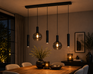 Industriële Hanglamp voor Eettafel – Smoke Glas – 5-Lichts – Dimbaar