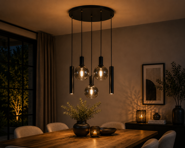 Industriële Hanglamp – Smoke Glas – 5-Lichts – Dimbaar