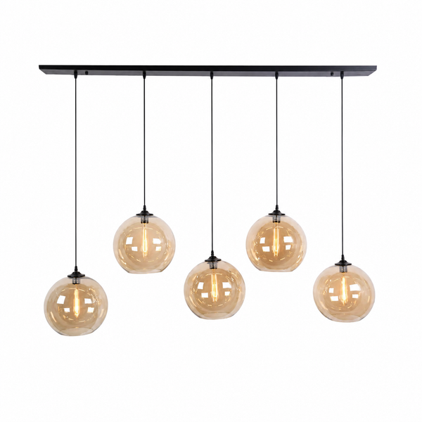 Hanglamp Eettafel Amber Glas 5 Lichtpunten