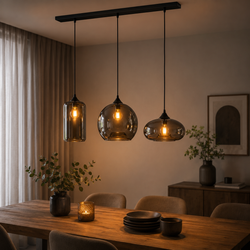 Hanglamp Eettafel Smoke Glas 3 Mix Bollen