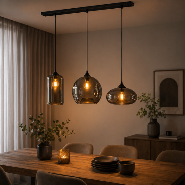 Hanglamp Eettafel Smoke Glas 3 Mix Bollen