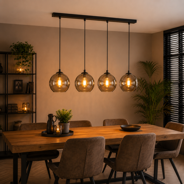 Hanglamp Eettafel Smoke Glas 4 Lichtpunten