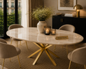 Eettafel Ovaal Beige Travertin met x goud 180cm