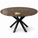 Eettafel Rond Travertin – Bruine Blad met Zwarte Poten - 130cm