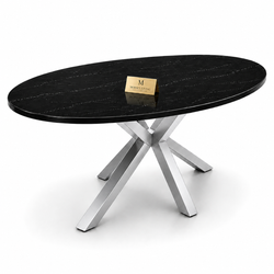 Eettafel ovaal Travertin zwart x poten zilver 160cm