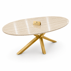 Eettafel Ovaal Beige Travertin met x goud 180cm