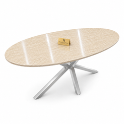 Eettafel Ovaal Beige Travertin met x poten zilver 180cm