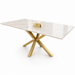 Eettafel Langwerpig – Crème Blad met Gouden Poot 180cm