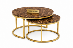 Salontafels Goud Travertin Bruine Blad Luna