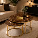 Salontafels Goud Travertin Bruine Blad Luna