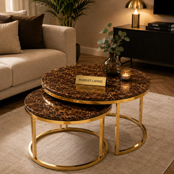 Salontafels Goud Travertin Bruine Blad Luna