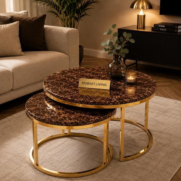 Salontafels Goud Travertin Bruine Blad Luna