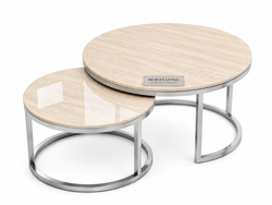 Salontafels Beige Blad Travertin Zilver Poten Stella