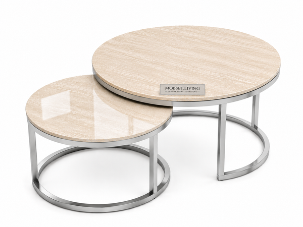 Salontafels Beige Blad Travertin Zilver Poten Stella