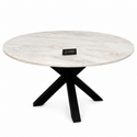 Eettafel Travertin Rond Crème – Luxe Tafel met Zwarte Poten -130cm