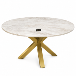 Travertin  Eettafel Rond– Crème Blad met poten goud - 130cm