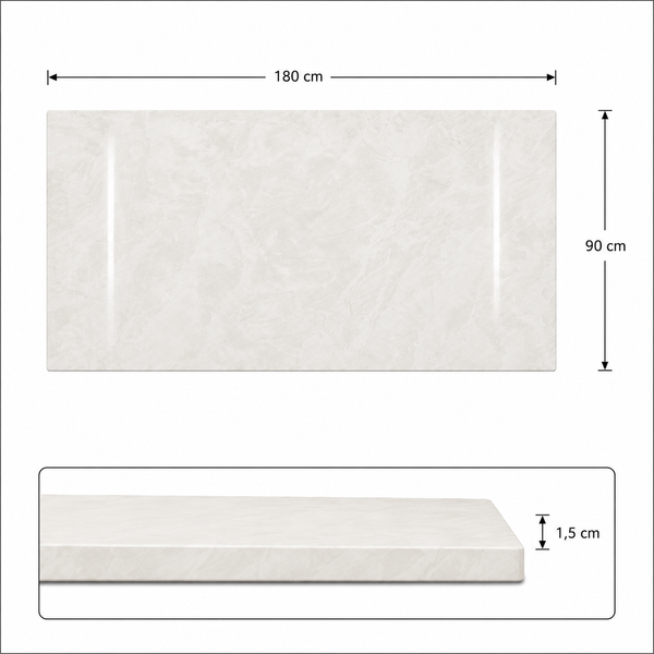 Eettafel Langwerpig – Crème Blad met Gouden Poot 180cm