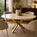 Travertin  Eettafel Rond– Crème Blad met poten goud - 130cm