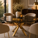 Eettafel Bruin Stijlvolle Ronde Tafel met Goud Poten - 130cm