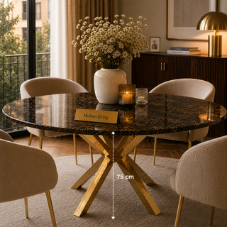 Ronde Bruine Travertin Eettafel 130 cm Gouden X-poot - Luna